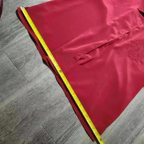 Vintage 90s Liz Moody silky red embroidered puffy long sleeve  button-up shirt - Picture 12 of 14